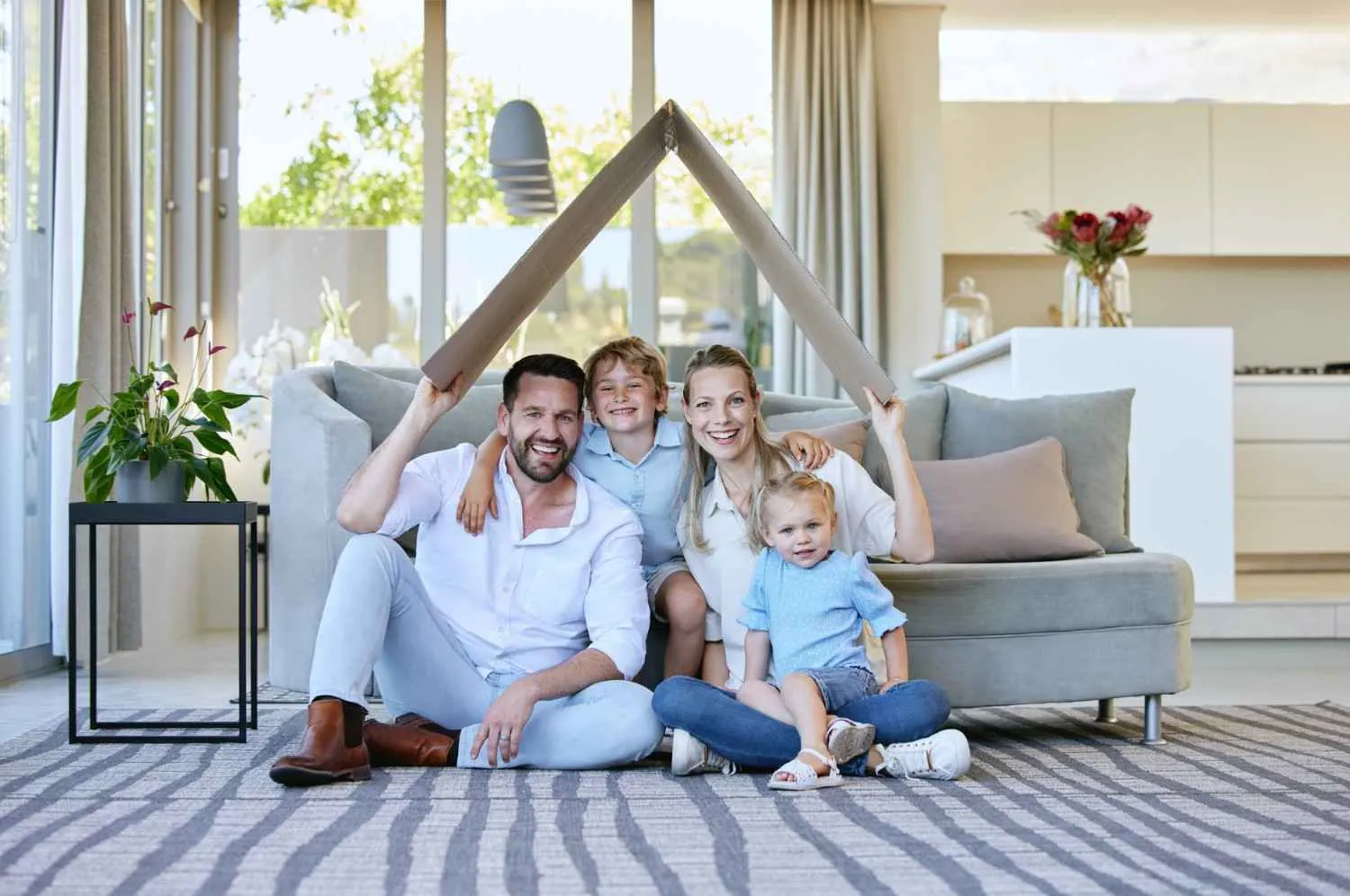 Family enjoying time together inside their protected home